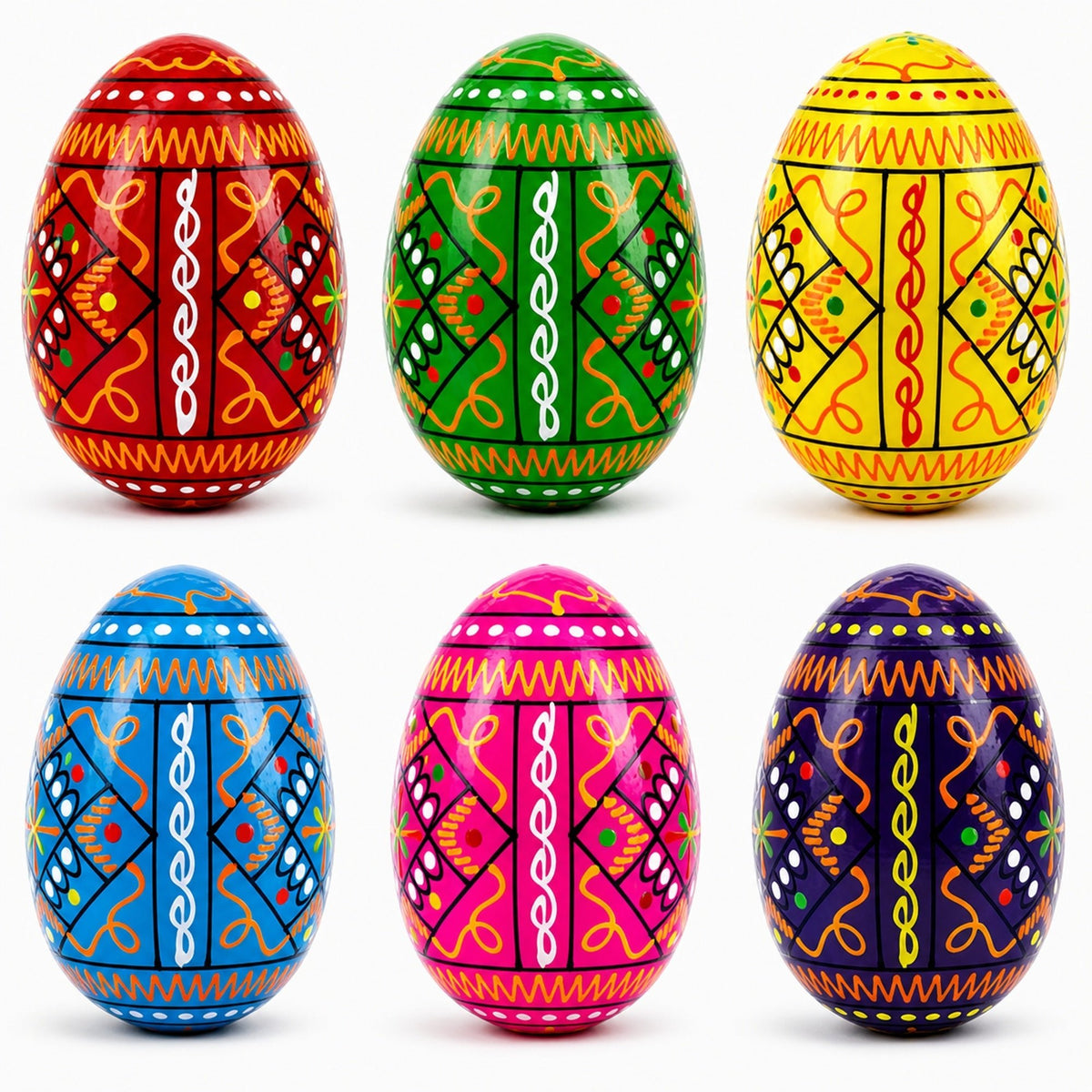 Set of 6 Ukrainian Geometric Wooden Easter Eggs 2.5 Inches Easter Eggs > Wooden Pysanky Sets La Vie Bien Set of 6 Ukrainian Geometric Wooden Easter Eggs 2.5 Inches