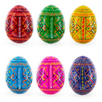 Set of 6 Ukrainian Geometric Wooden Easter Eggs 2.5 Inches Easter Eggs > Wooden Pysanky Sets La Vie Bien Set of 6 Ukrainian Geometric Wooden Easter Eggs 2.5 Inches