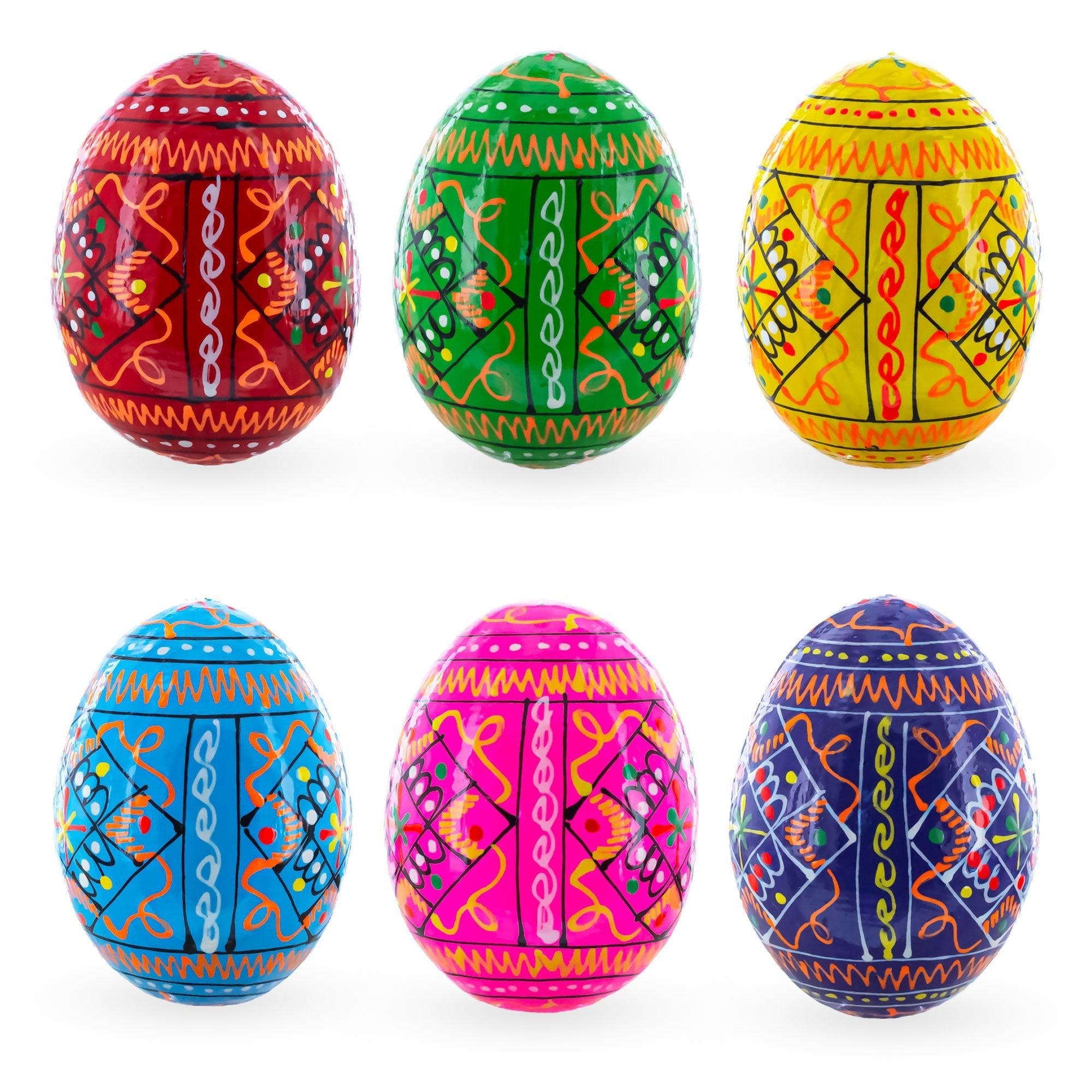 Set of 6 Ukrainian Geometric Wooden Easter Eggs 2.5 Inches Easter Eggs > Wooden Pysanky Sets La Vie Bien Set of 6 Ukrainian Geometric Wooden Easter Eggs 2.5 Inches