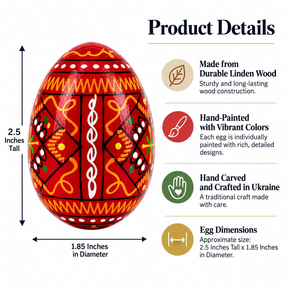 Set of 6 Ukrainian Geometric Wooden Easter Eggs 2.5 Inches Easter Eggs > Wooden Pysanky Sets La Vie Bien Set of 6 Ukrainian Geometric Wooden Easter Eggs 2.5 Inches