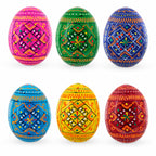 Set of 6 Ukrainian Geometric Wooden Easter Eggs 2.5 Inches Easter Eggs > Wooden Pysanky Sets La Vie Bien Set of 6 Ukrainian Geometric Wooden Easter Eggs 2.5 Inches