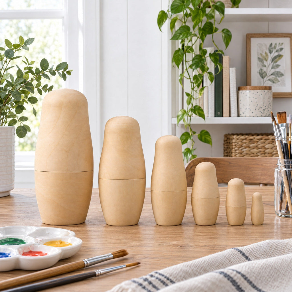 Set of 6 Unfinished Wooden Nesting Dolls DIY Craft Blanks for Painting 6.5 Inches Nesting Dolls > Unfinished La Vie Bien Set of 6 Unfinished Wooden Nesting Dolls DIY Craft Blanks for Painting 6.5 Inches