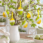 Set of 6 Yellow Green Lace-Trimmed Hanging Floral Easter Egg Ornaments Easter Eggs > Ornaments La Vie Bien Set of 6 Yellow Green Lace-Trimmed Hanging Floral Easter Egg Ornaments