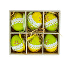Set of 6 Yellow Green Lace-Trimmed Hanging Floral Easter Egg Ornaments Easter Eggs > Ornaments La Vie Bien Set of 6 Yellow Green Lace-Trimmed Hanging Floral Easter Egg Ornaments