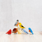 Set of 7 Wooden Bird Figurines by PoppyBabyCo