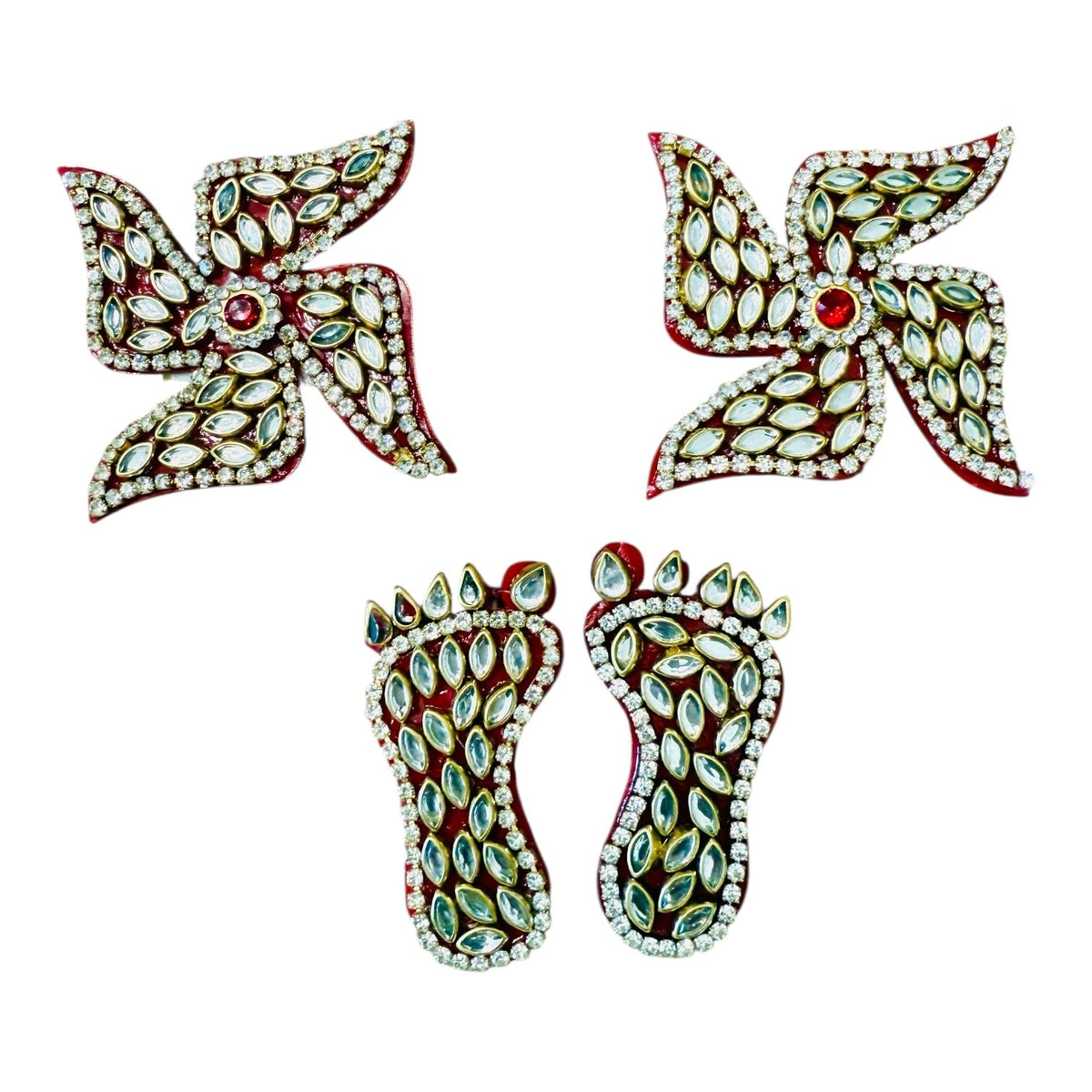 Set of Kundan Laxmi Charan & Pair of Swatik for Diwali Pooja La Vie Bien Set of Kundan Laxmi Charan & Pair of Swatik for Diwali Pooja