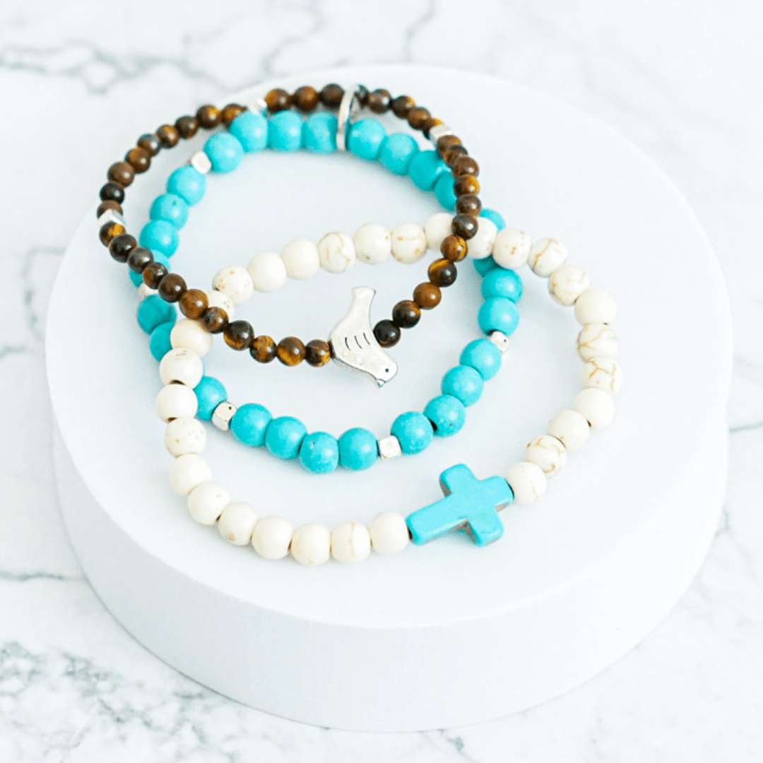 Set of Three Beaded Bracelets with Charm Jewelry La Vie Bien Set of Three Beaded Bracelets with Charm