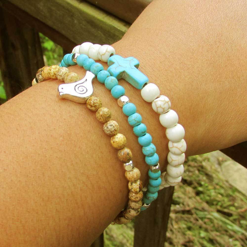 Set of Three Beaded Bracelets with Charm Jewelry La Vie Bien Set of Three Beaded Bracelets with Charm