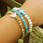 Set of Three Beaded Bracelets with Charm Jewelry La Vie Bien Set of Three Beaded Bracelets with Charm