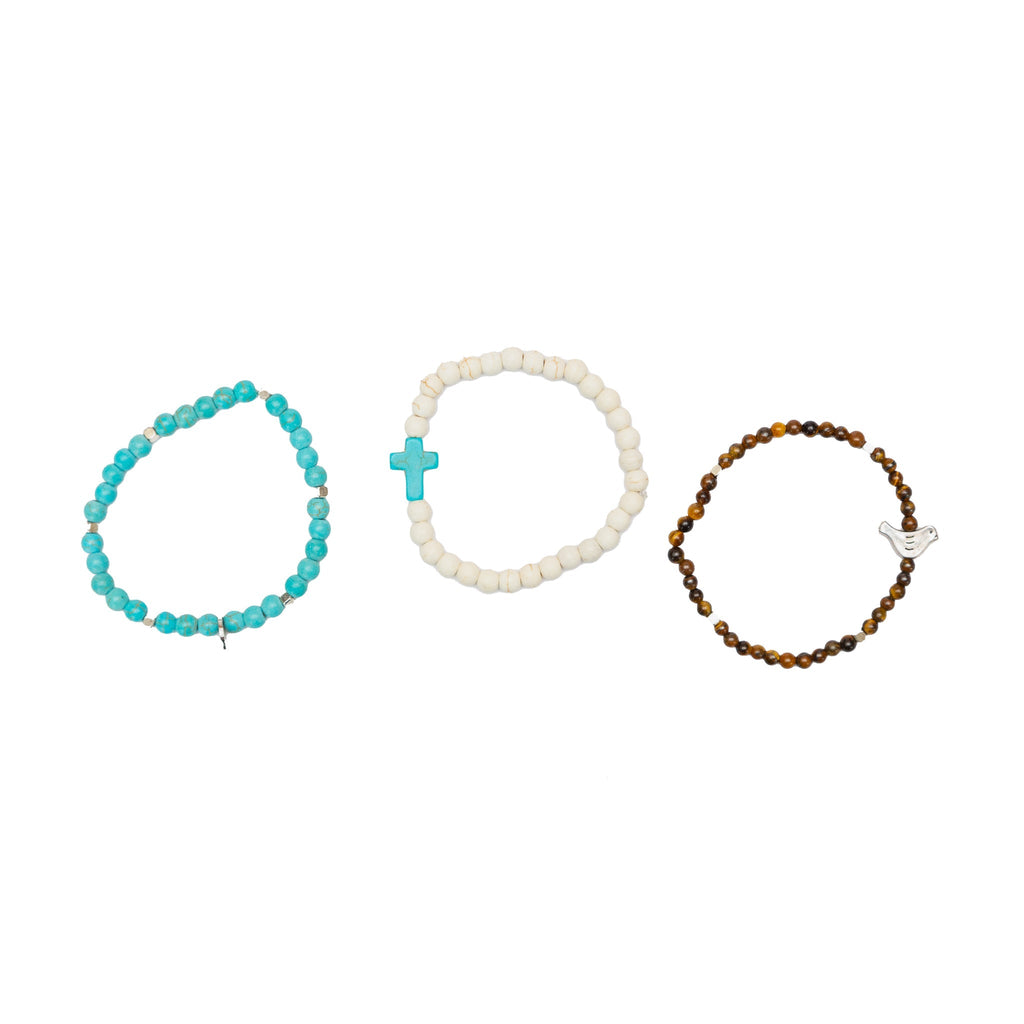 Set of Three Beaded Bracelets with Charm Jewelry La Vie Bien Set of Three Beaded Bracelets with Charm