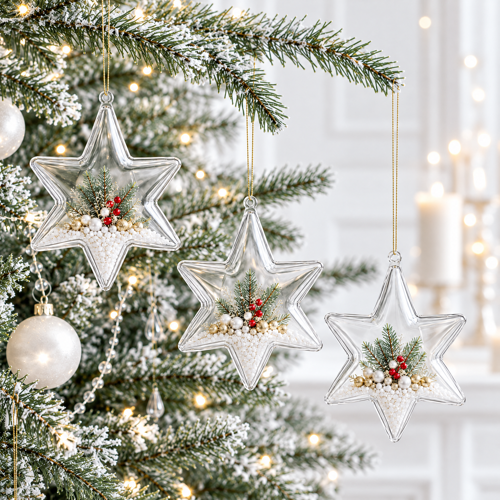 Set of 3 Clear Plastic Hexagon Ornaments 4 Inches