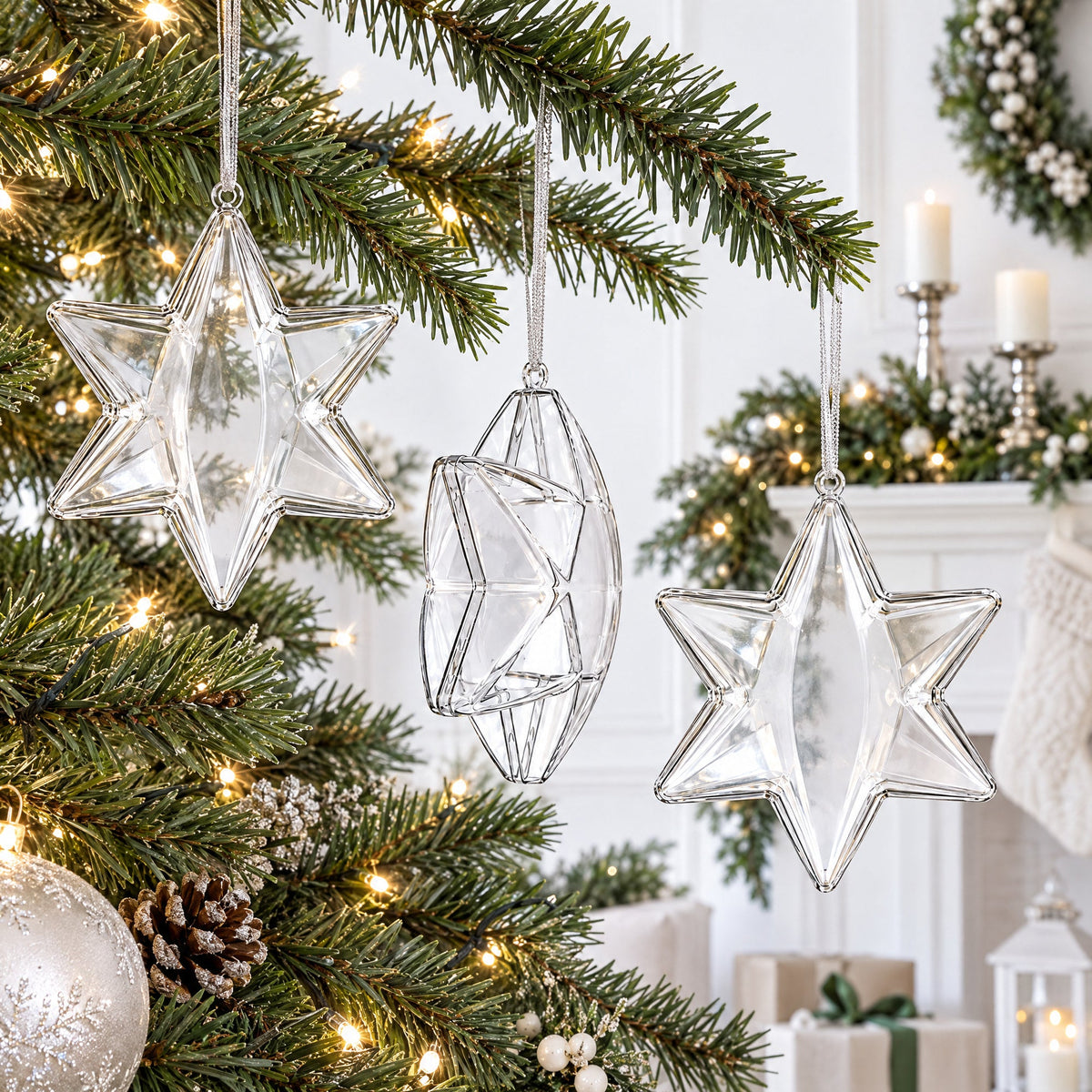 Set of 3 Clear Plastic Hexagon Ornaments 4 Inches