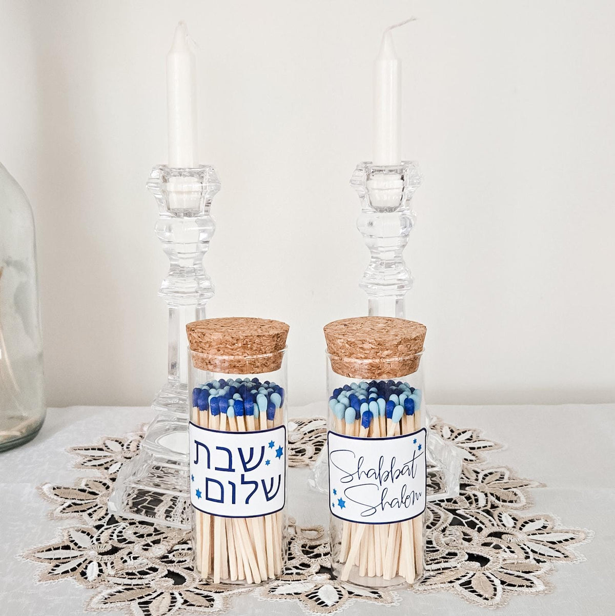 Shabbat Shalom Decorative Glass Match Jar Shabbat & Shalom La Vie Bien Shabbat Shalom Decorative Glass Match Jar