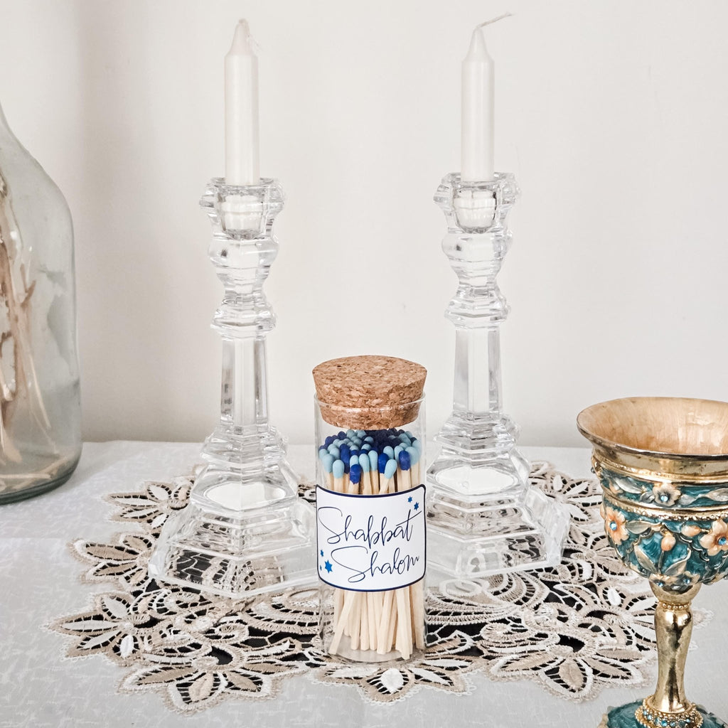 Shabbat Shalom Decorative Glass Match Jar Shabbat & Shalom La Vie Bien Shabbat Shalom Decorative Glass Match Jar