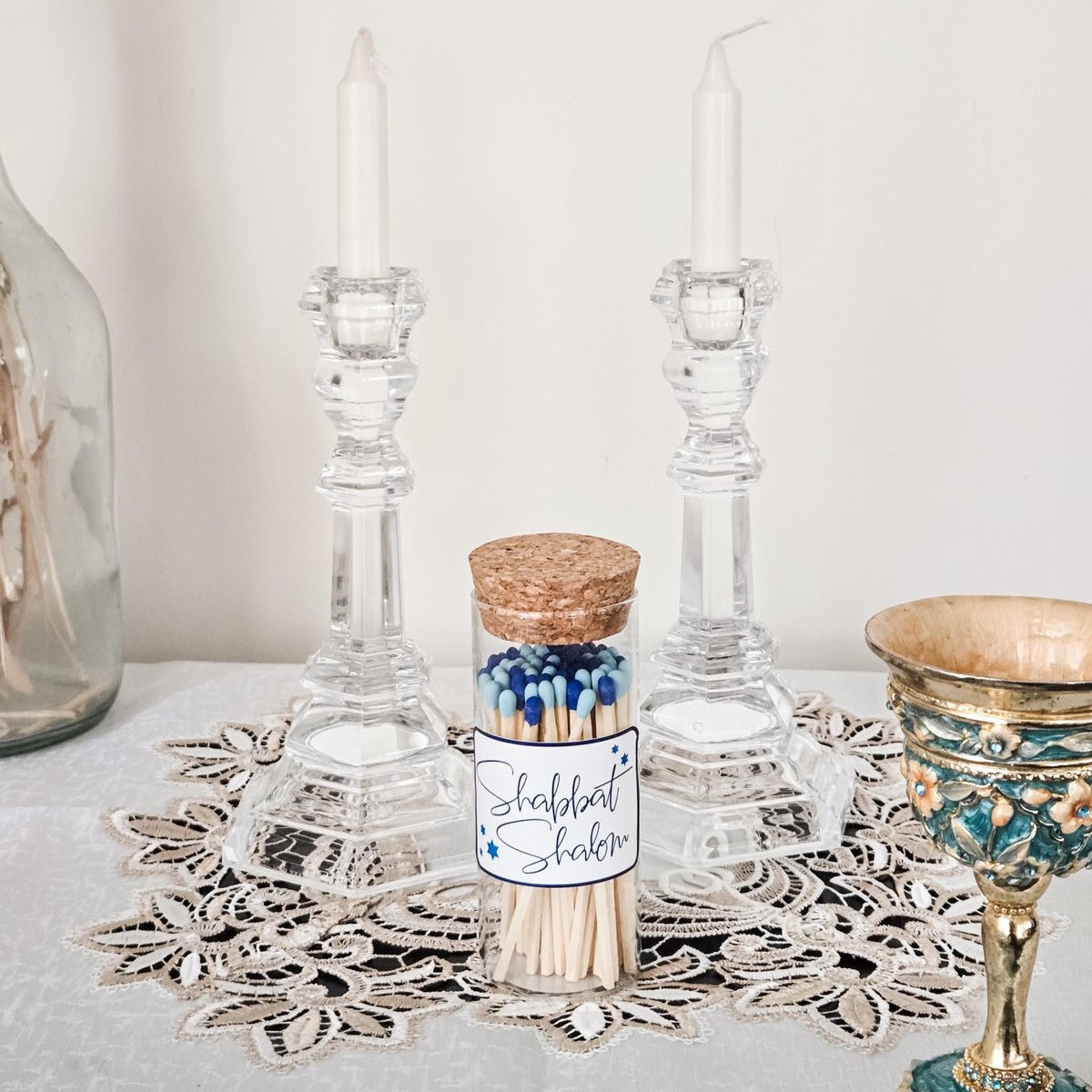 Shabbat Shalom Decorative Glass Match Jar Shabbat & Shalom La Vie Bien Shabbat Shalom Decorative Glass Match Jar