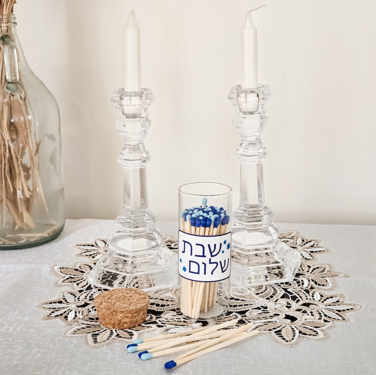 Shabbat Shalom Decorative Glass Match Jar Shabbat & Shalom La Vie Bien Shabbat Shalom Decorative Glass Match Jar