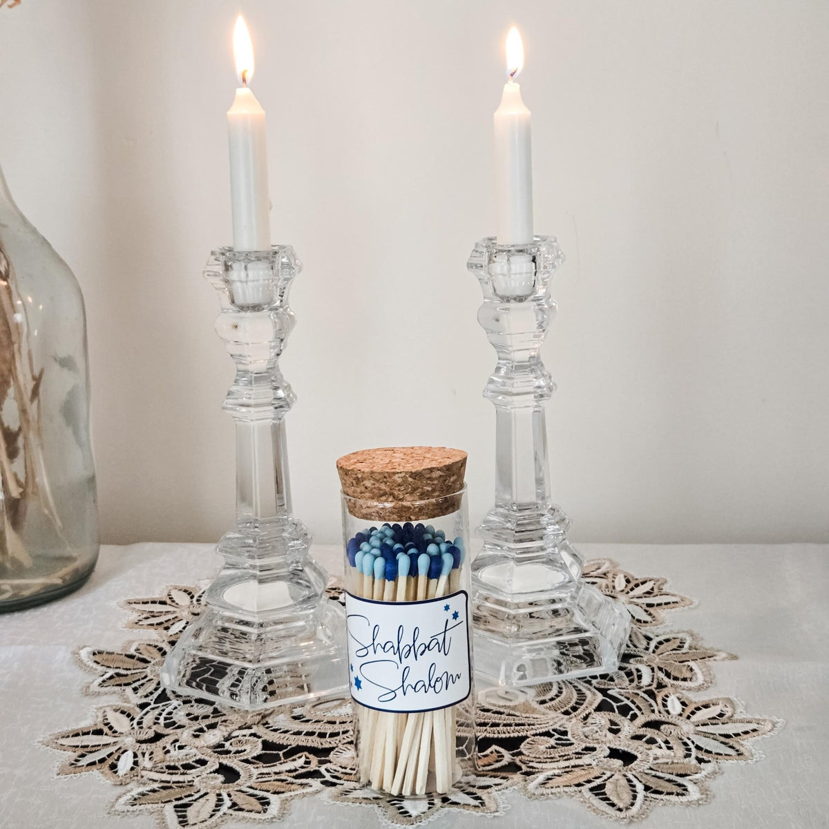 Shabbat Shalom Decorative Glass Match Jar Shabbat & Shalom La Vie Bien Shabbat Shalom Decorative Glass Match Jar