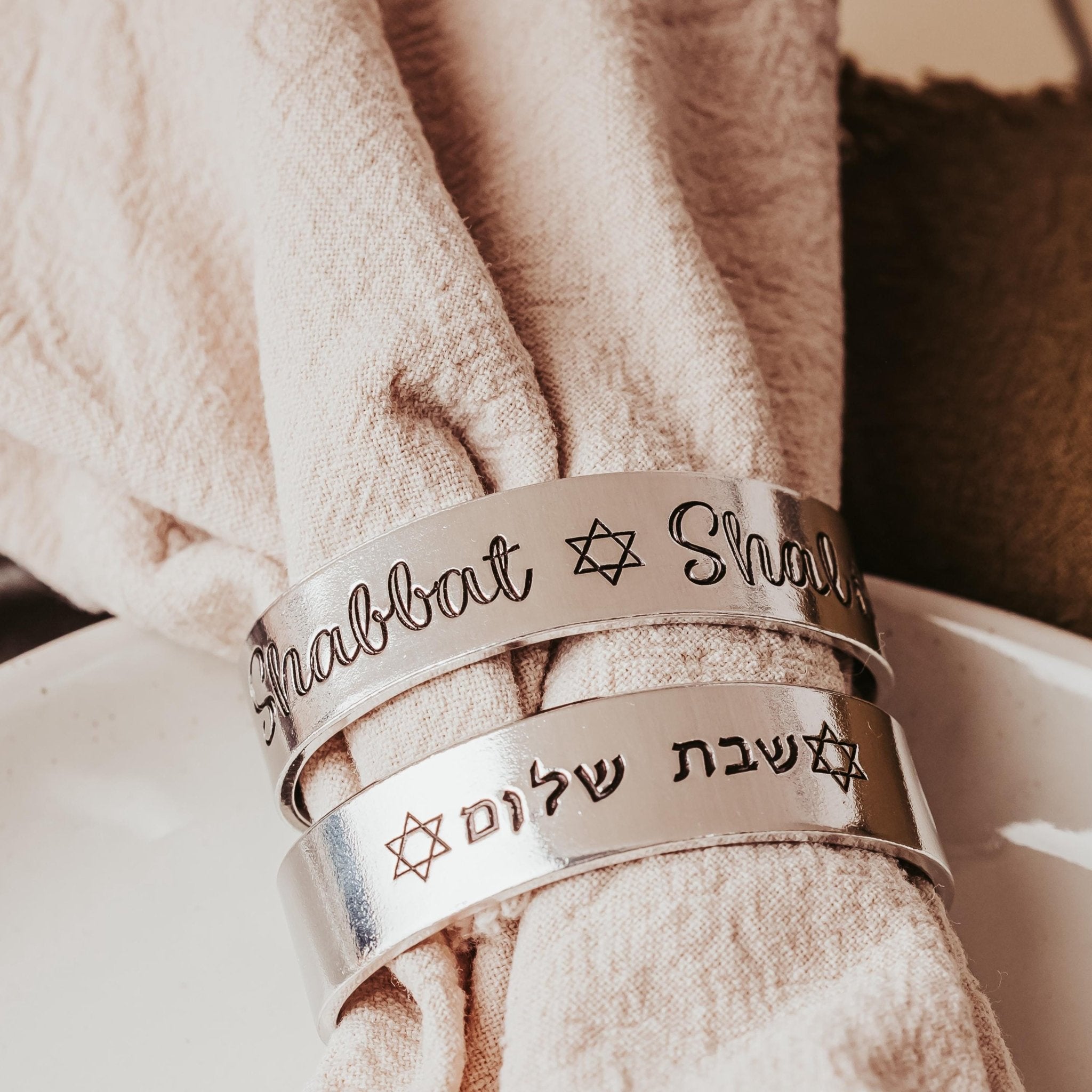 Shabbat Shalom Handcrafted Silver Napkin Rings