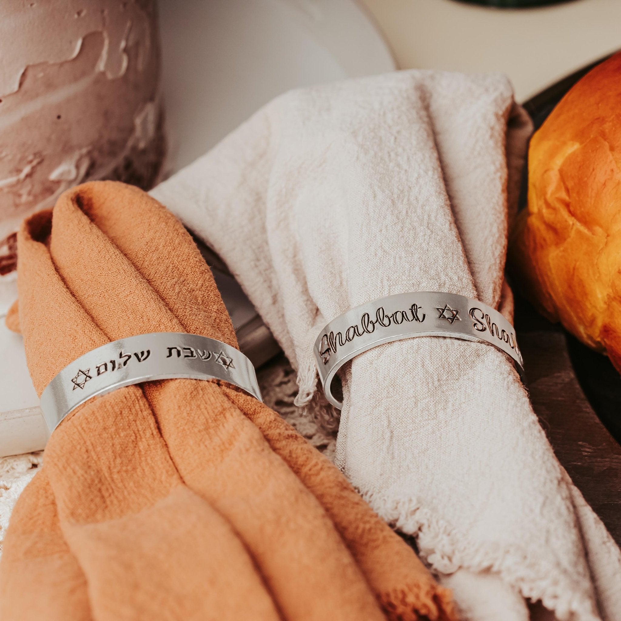 Shabbat Shalom Handcrafted Silver Napkin Rings