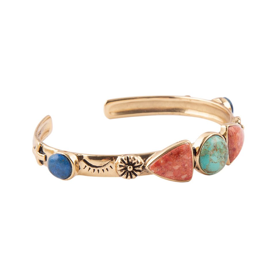 Shades of Multi Stone Golden Cuff Bracelet
