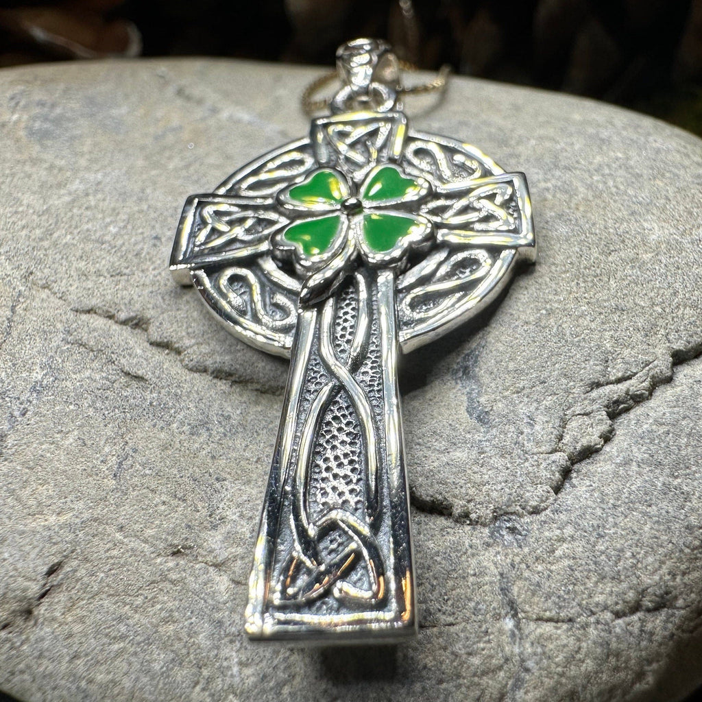 Shamrock Fields Irish Celtic Cross Necklace in Sterling Silver Pendant La Vie Bien Shamrock Fields Irish Celtic Cross Necklace in Sterling Silver