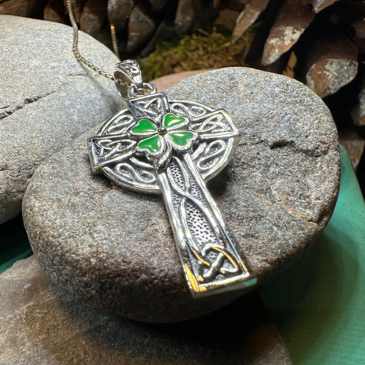 Shamrock Fields Irish Celtic Cross Necklace in Sterling Silver Pendant La Vie Bien Shamrock Fields Irish Celtic Cross Necklace in Sterling Silver
