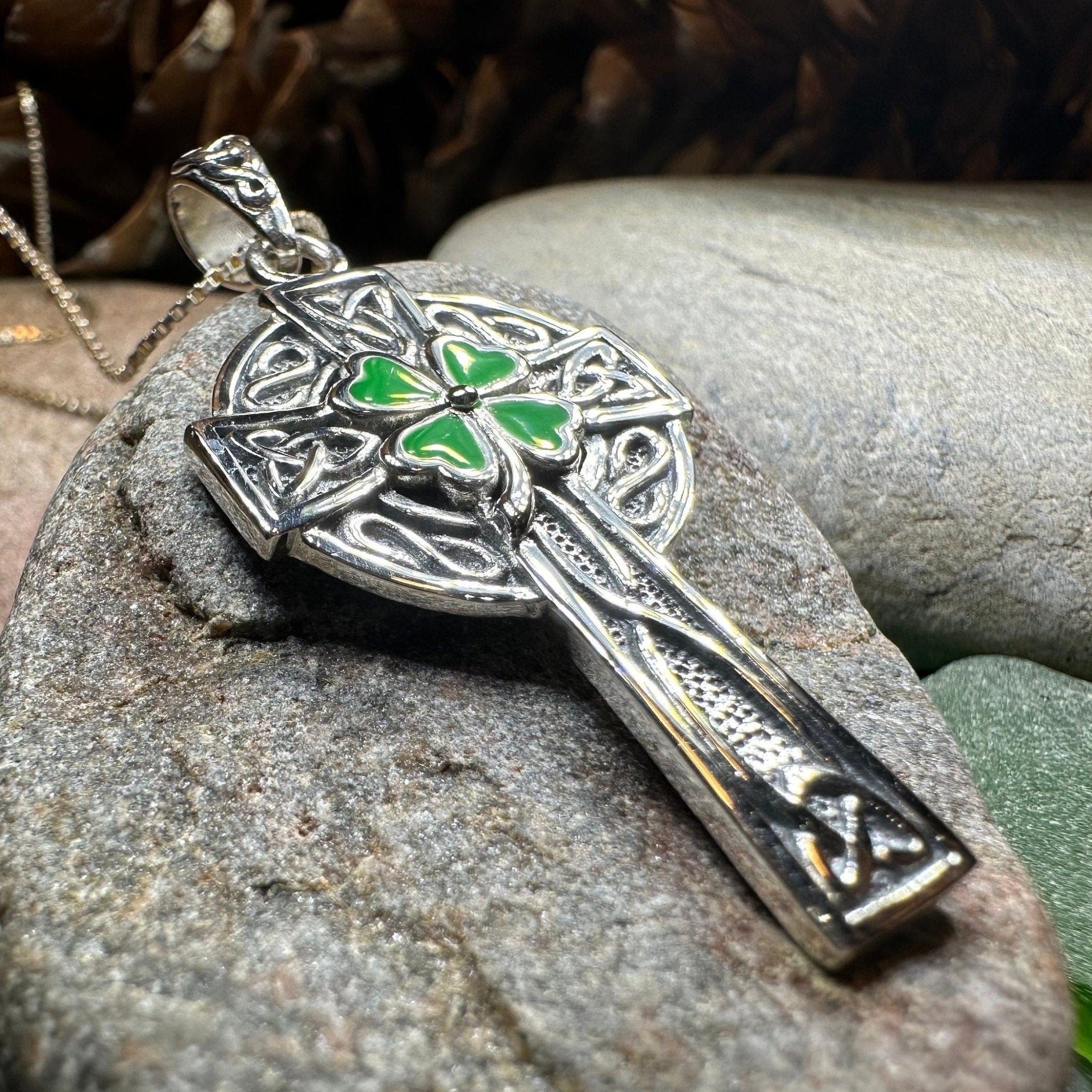 Shamrock Fields Irish Celtic Cross Necklace in Sterling Silver Pendant La Vie Bien Shamrock Fields Irish Celtic Cross Necklace in Sterling Silver