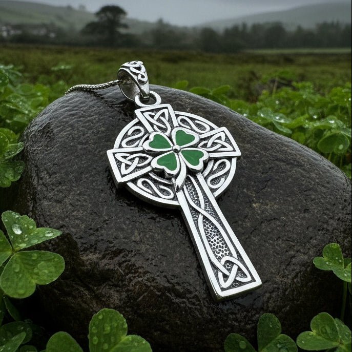Shamrock Fields Irish Celtic Cross Necklace in Sterling Silver Pendant La Vie Bien Shamrock Fields Irish Celtic Cross Necklace in Sterling Silver