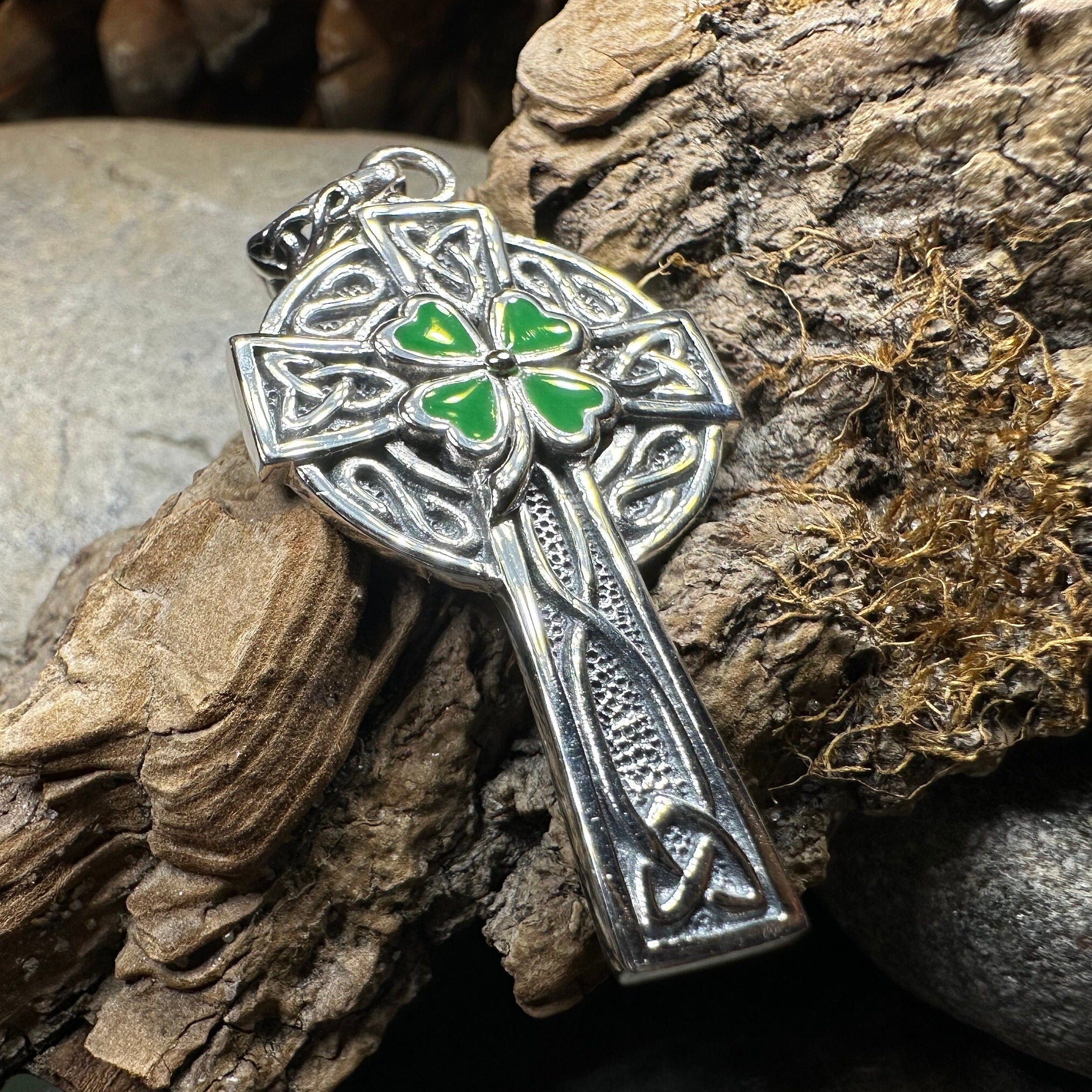 Shamrock Fields Irish Celtic Cross Necklace in Sterling Silver Pendant La Vie Bien Shamrock Fields Irish Celtic Cross Necklace in Sterling Silver