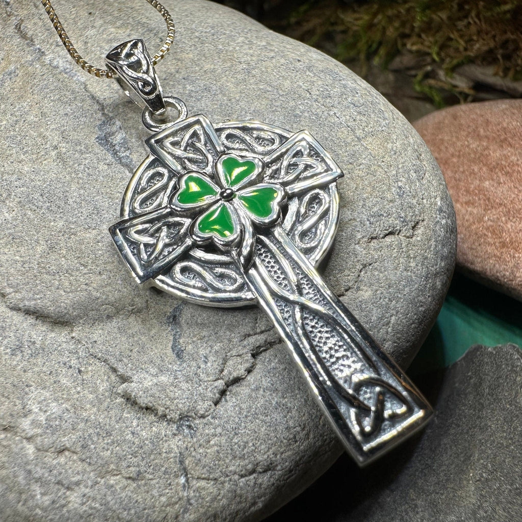 Shamrock Fields Irish Celtic Cross Necklace in Sterling Silver Pendant La Vie Bien Shamrock Fields Irish Celtic Cross Necklace in Sterling Silver
