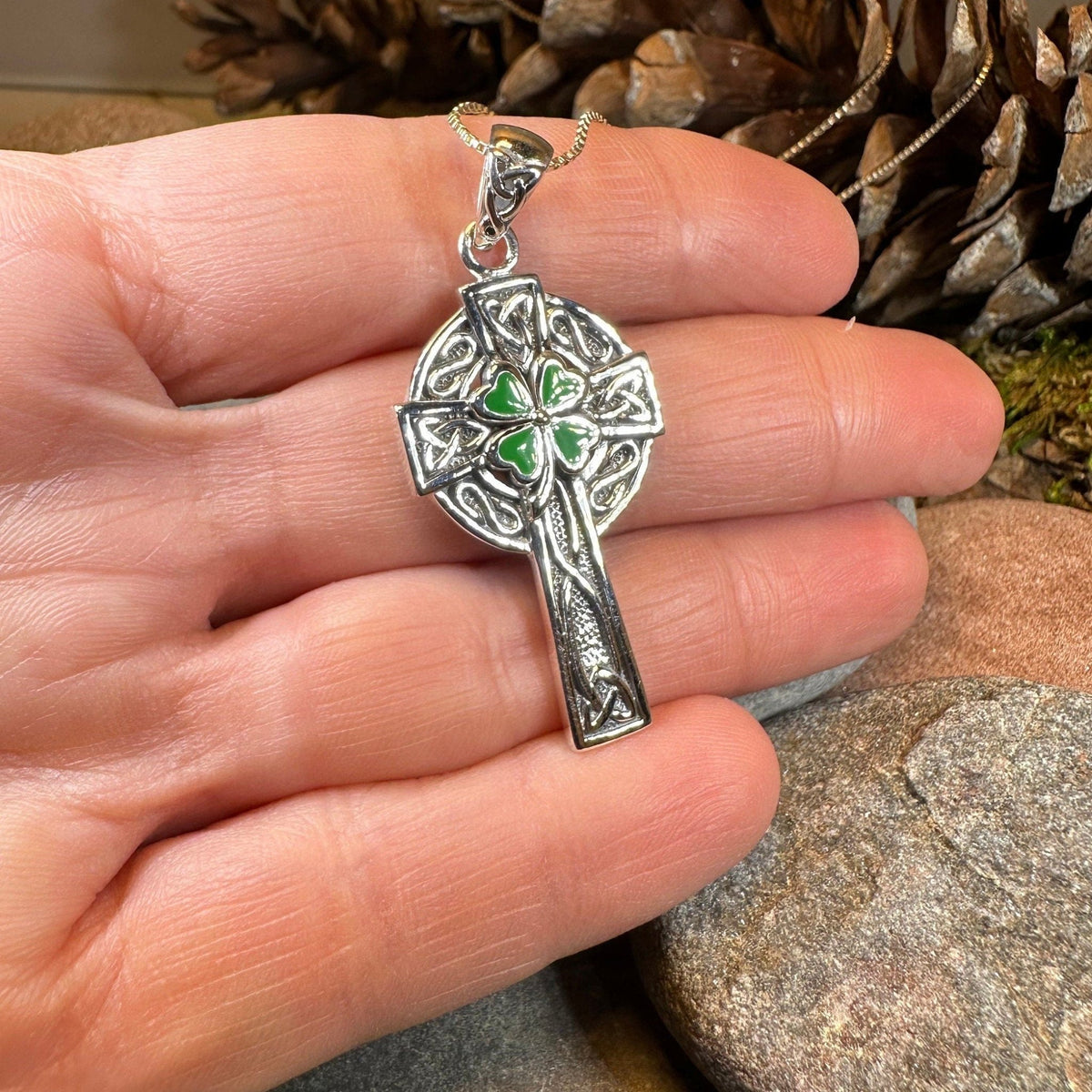 Shamrock Fields Irish Celtic Cross Necklace in Sterling Silver Pendant La Vie Bien Shamrock Fields Irish Celtic Cross Necklace in Sterling Silver