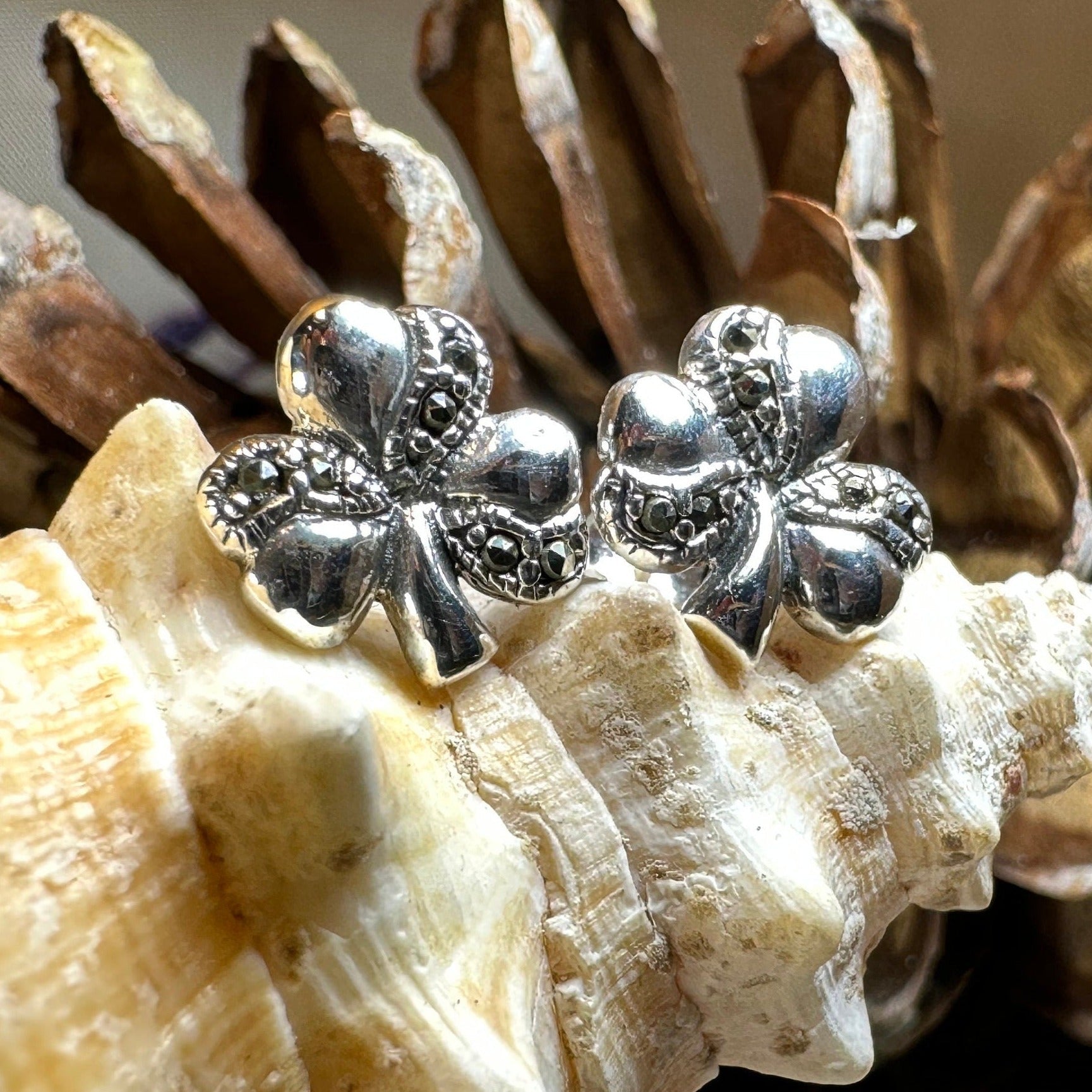 Shamrock Marcasite Earrings Post Earrings La Vie Bien Shamrock Marcasite Earrings
