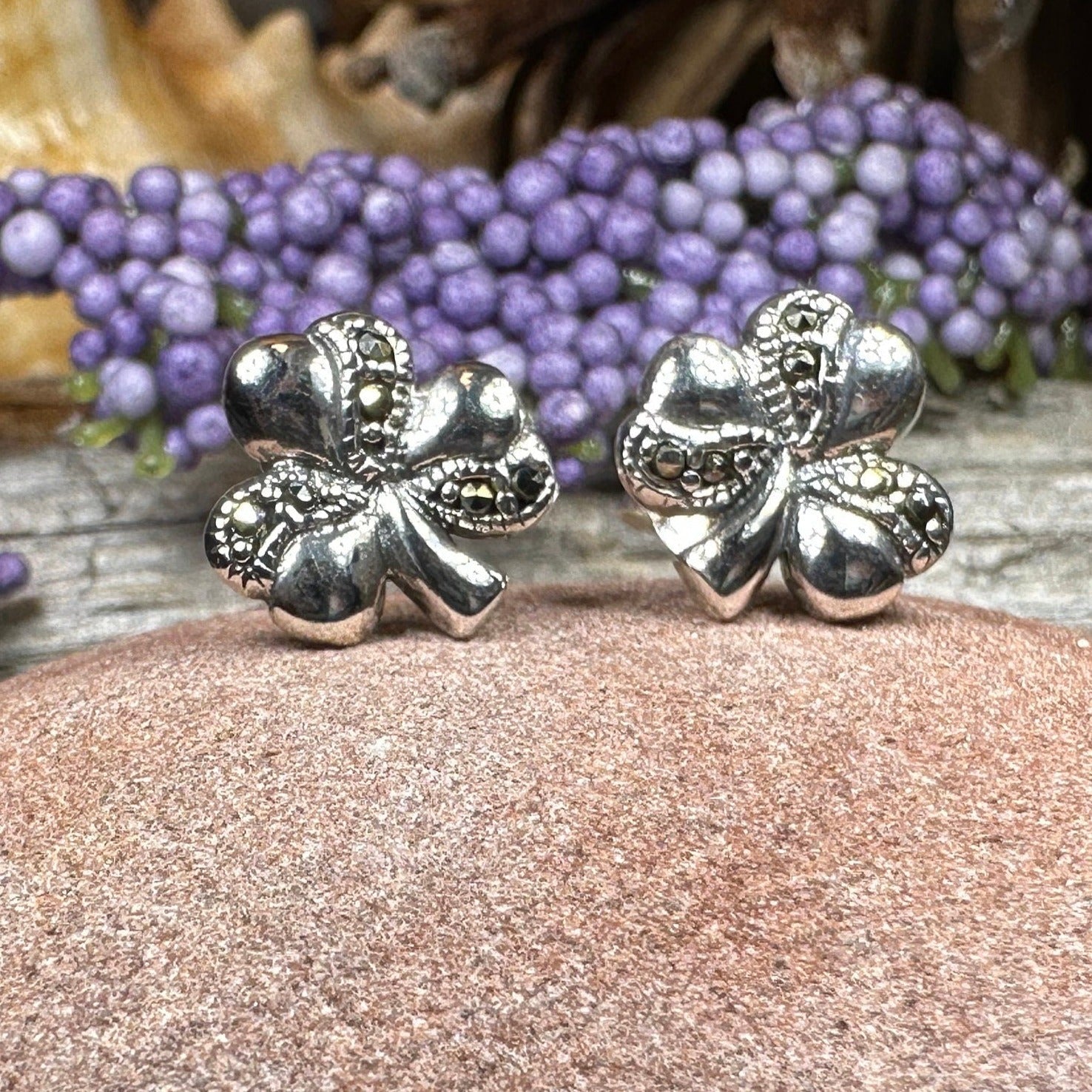 Shamrock Marcasite Earrings Post Earrings La Vie Bien Shamrock Marcasite Earrings