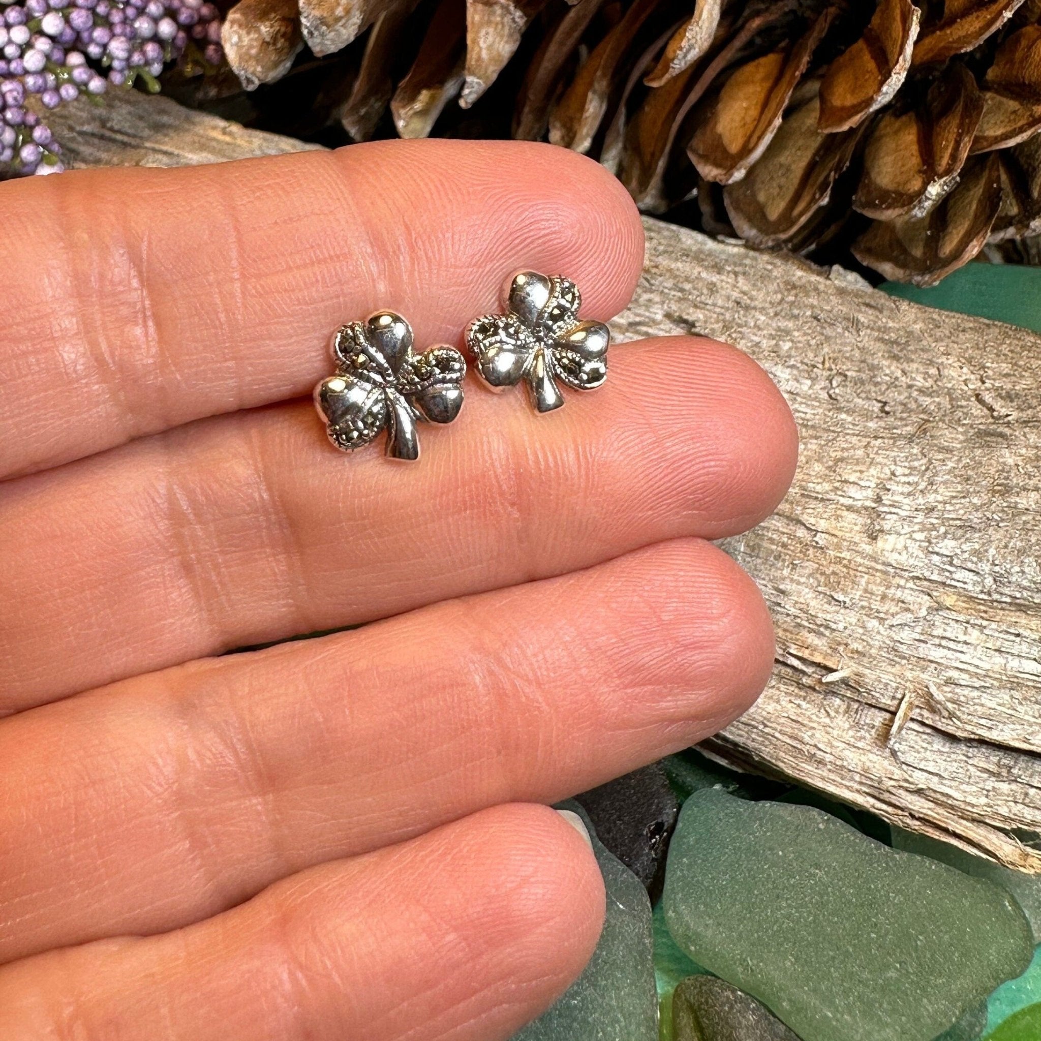 Shamrock Marcasite Earrings Post Earrings La Vie Bien Shamrock Marcasite Earrings