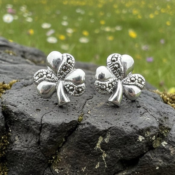Shamrock Marcasite Earrings Post Earrings La Vie Bien Shamrock Marcasite Earrings