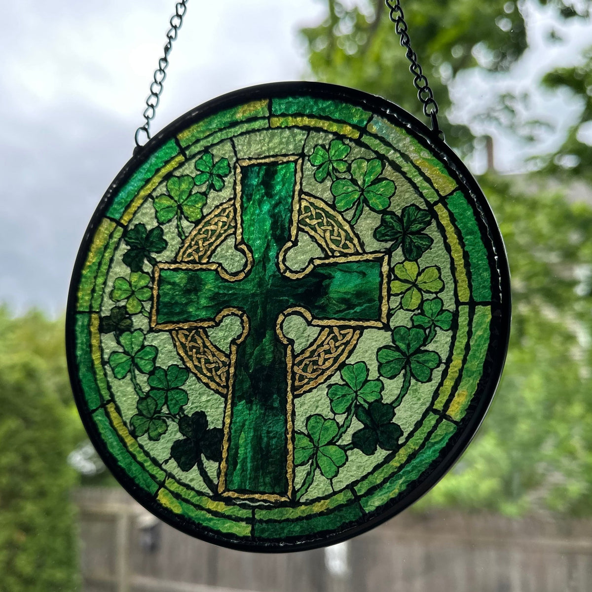 Shamrock Wreath Celtic Cross Suncatcher Gifts La Vie Bien Shamrock Wreath Celtic Cross Suncatcher