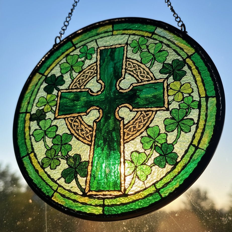 Shamrock Wreath Celtic Cross Suncatcher Gifts La Vie Bien Shamrock Wreath Celtic Cross Suncatcher