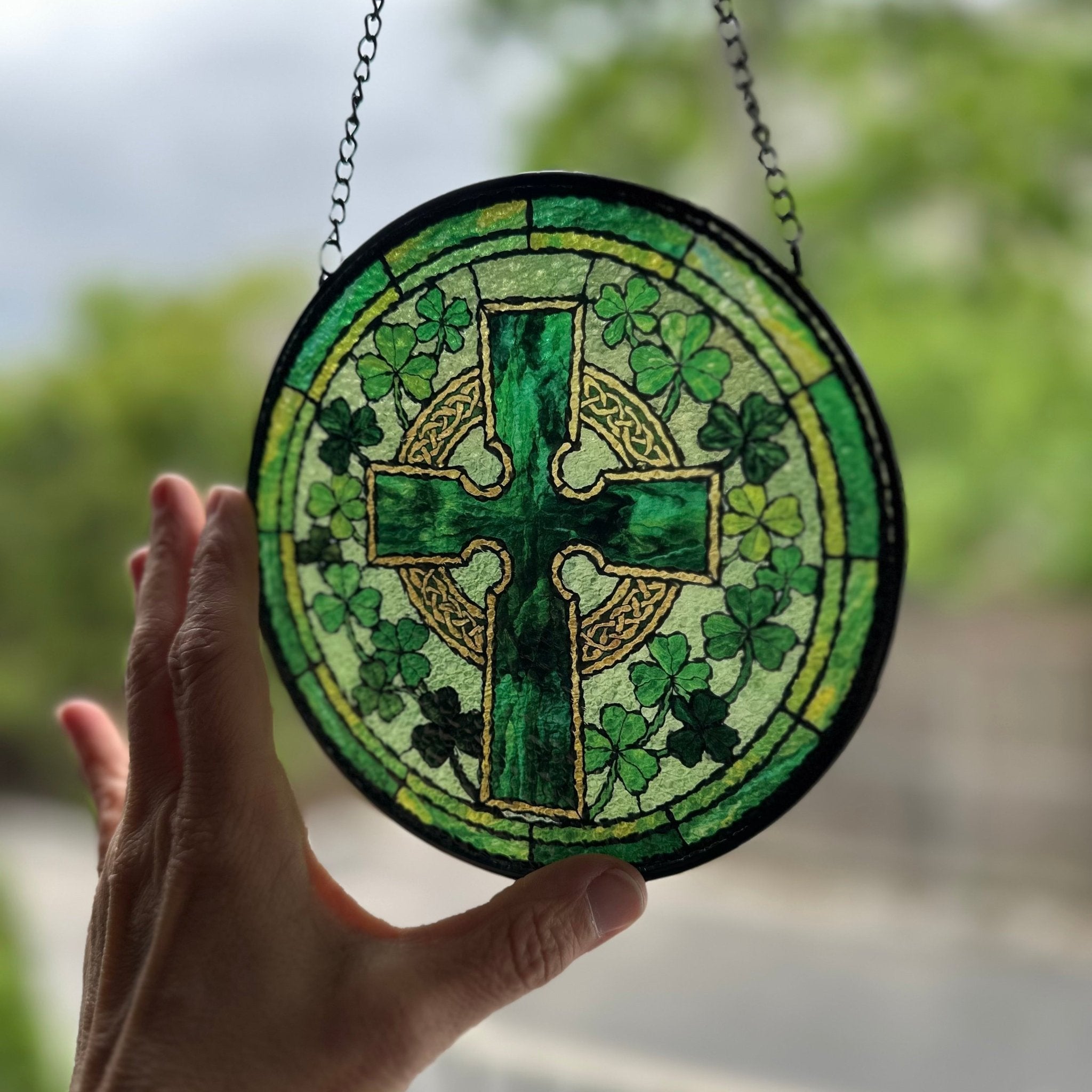Shamrock Wreath Celtic Cross Suncatcher Gifts La Vie Bien Shamrock Wreath Celtic Cross Suncatcher