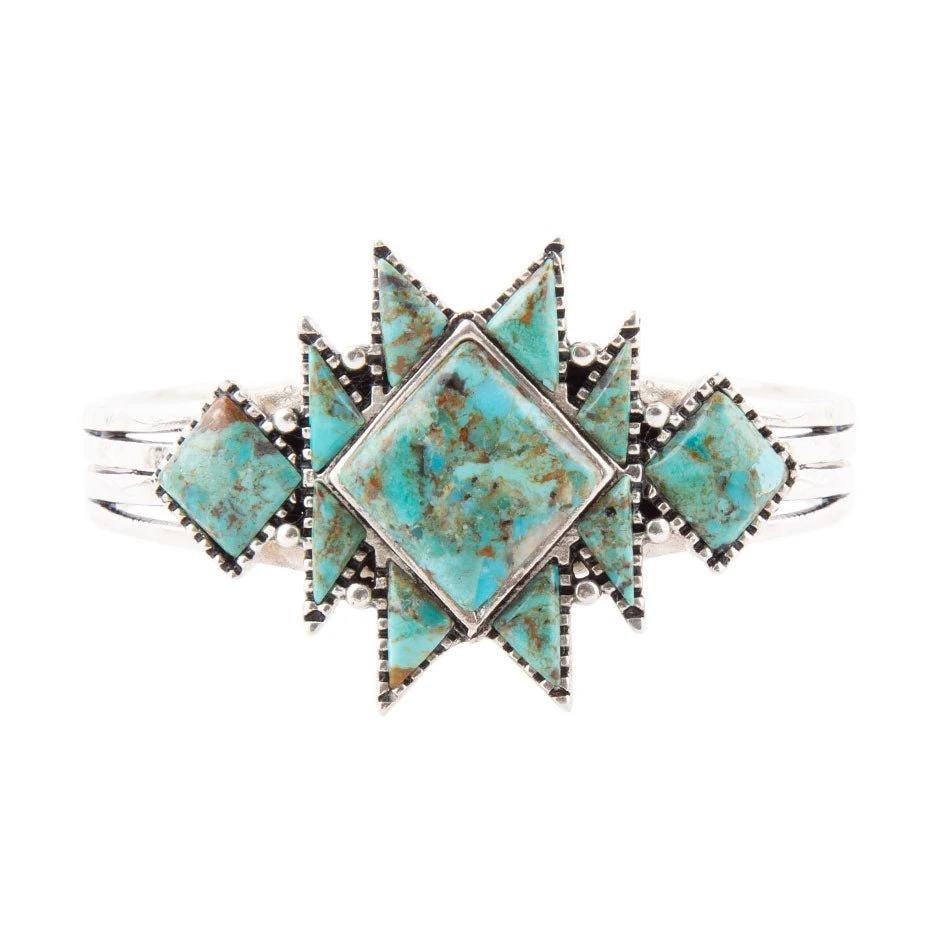 Sharp Blue Turquoise and Sterling Silver Cuff Bracelet by Barse Jewelry
