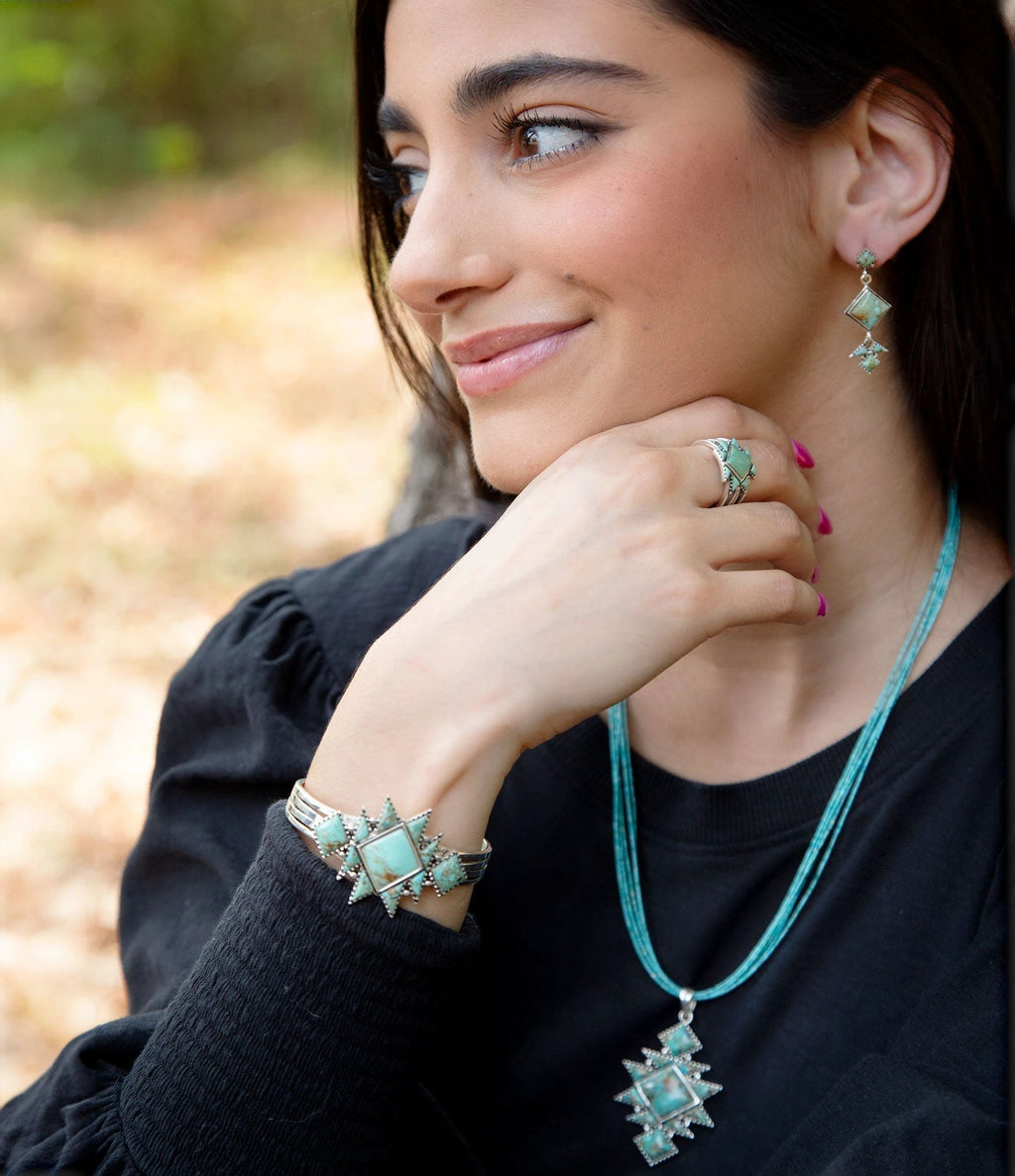 Sharp Blue Turquoise and Sterling Silver Cuff Bracelet by Barse Jewelry