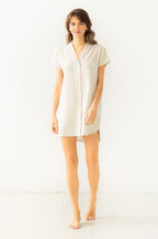 Shawl Collar Striped Boyfriend Shirt NIGHTSHIRTS La Vie Bien Shawl Collar Striped Boyfriend Shirt