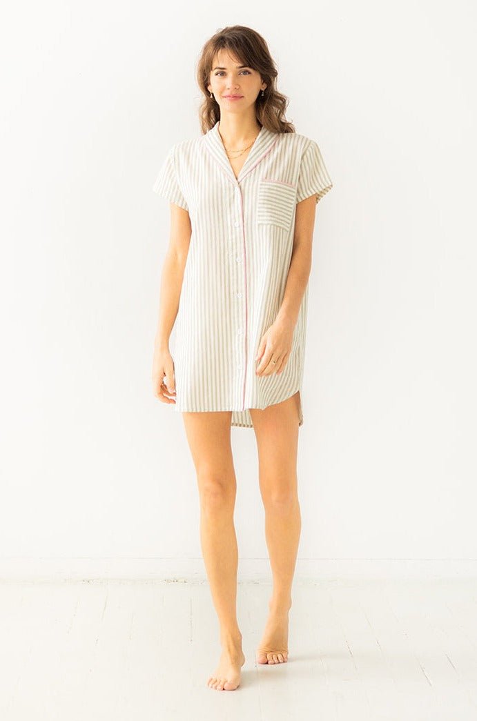 Shawl Collar Striped Boyfriend Shirt NIGHTSHIRTS La Vie Bien Shawl Collar Striped Boyfriend Shirt
