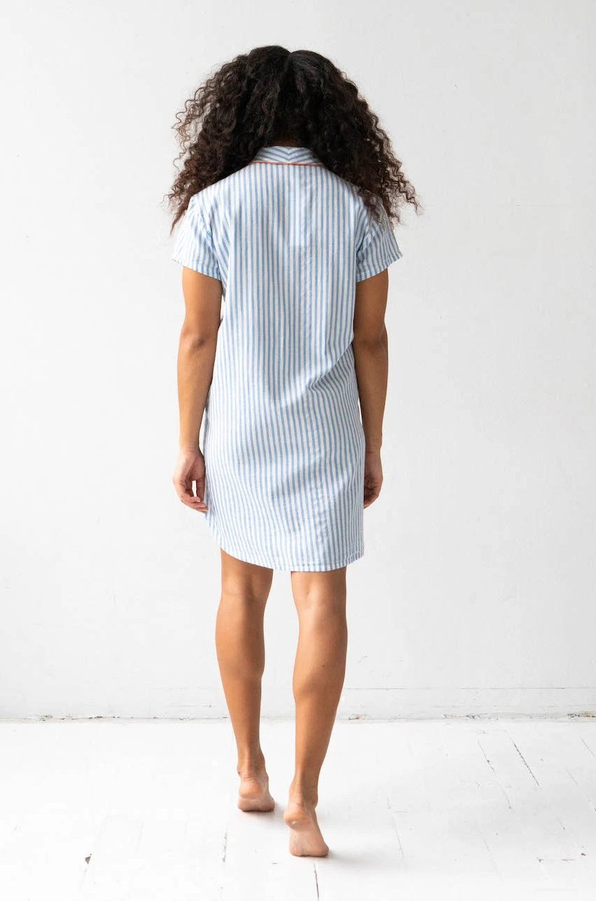 Shawl Collar Striped Boyfriend Shirt NIGHTSHIRTS La Vie Bien Shawl Collar Striped Boyfriend Shirt