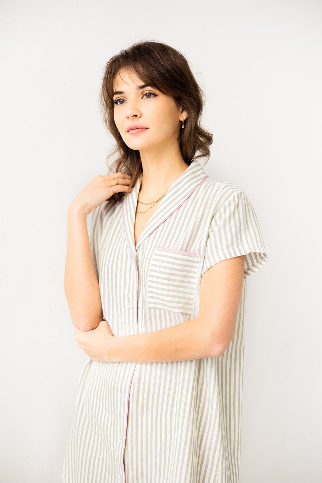 Shawl Collar Striped Boyfriend Shirt NIGHTSHIRTS La Vie Bien Shawl Collar Striped Boyfriend Shirt