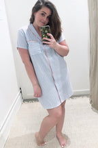 Shawl Collar Striped Boyfriend Shirt NIGHTSHIRTS La Vie Bien Shawl Collar Striped Boyfriend Shirt
