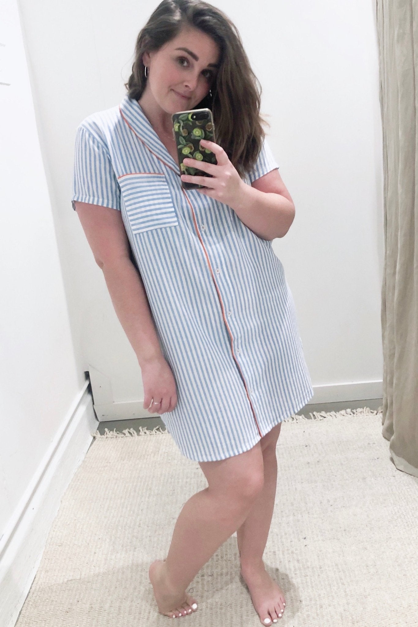 Shawl Collar Striped Boyfriend Shirt NIGHTSHIRTS La Vie Bien Shawl Collar Striped Boyfriend Shirt