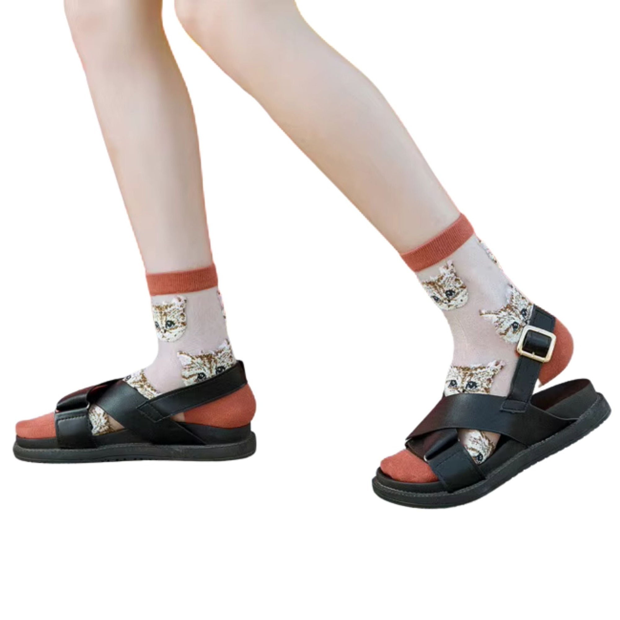 Sheer Cat Lover Socks Available in Yellow Green Red or Black [Fits Women's Size 5 - 9]