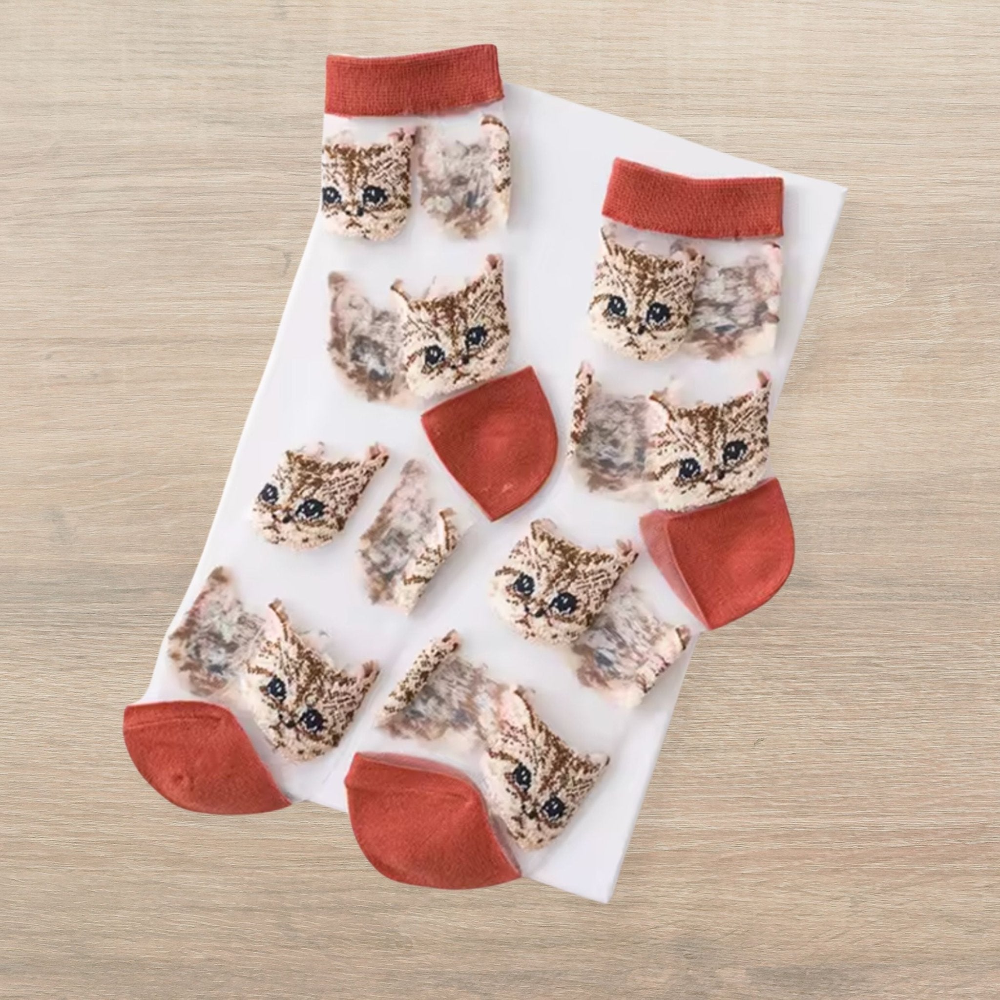Sheer Cat Lover Socks Available in Yellow Green Red or Black [Fits Women's Size 5 - 9]