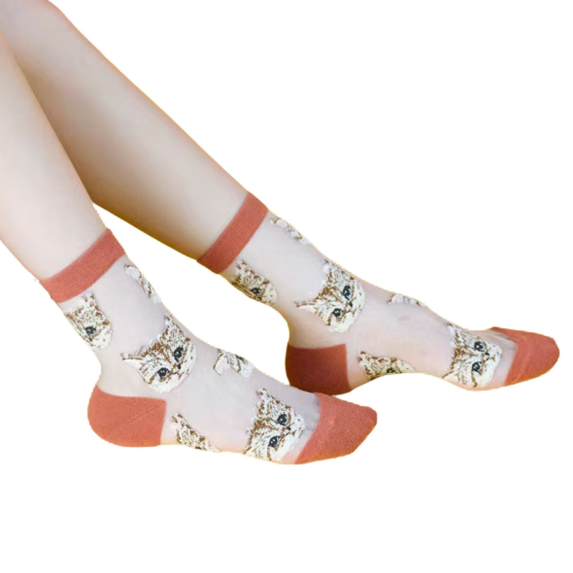 Sheer Cat Lover Socks Available in Yellow Green Red or Black [Fits Women's Size 5 - 9]
