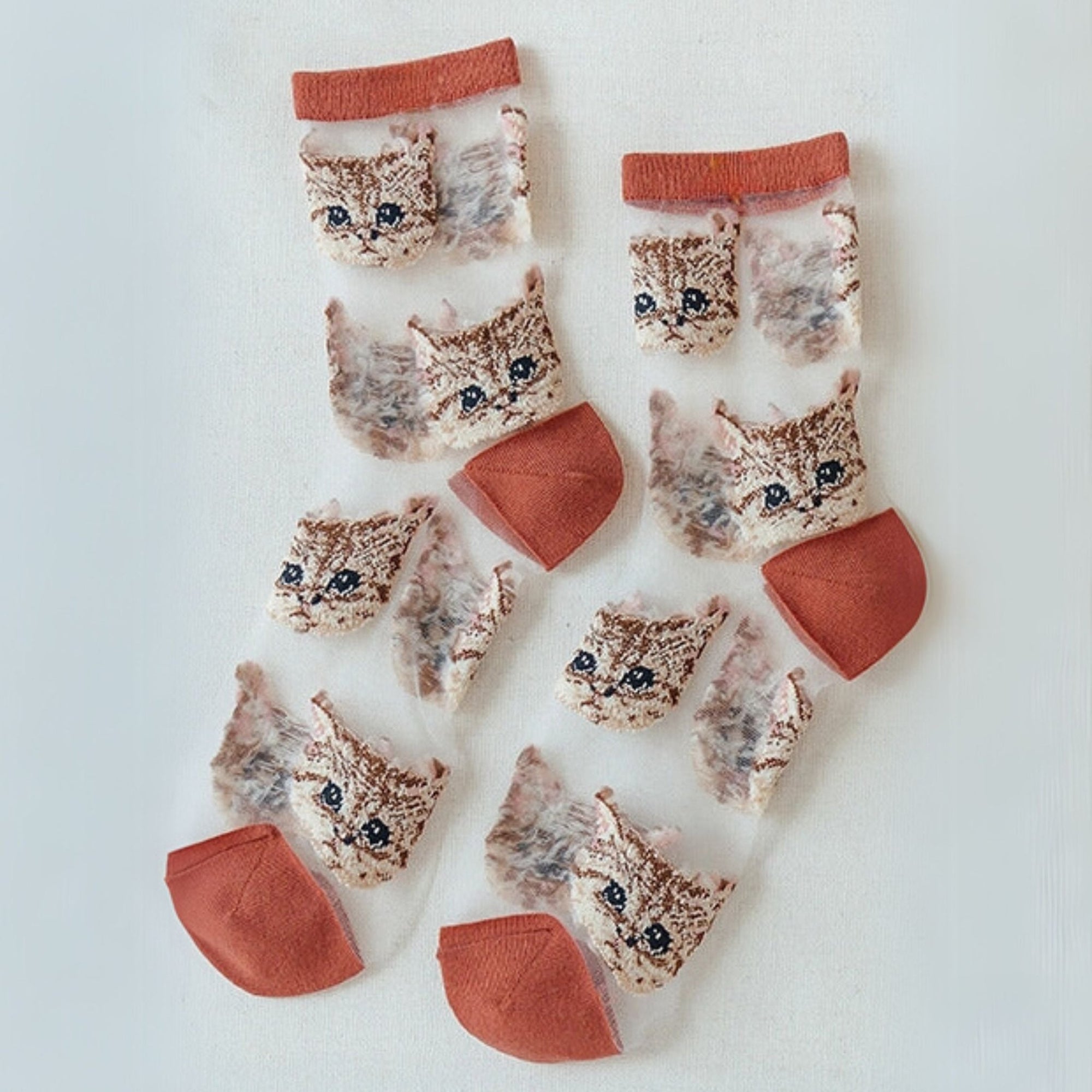 Sheer Cat Lover Socks Available in Yellow Green Red or Black [Fits Women's Size 5 - 9]